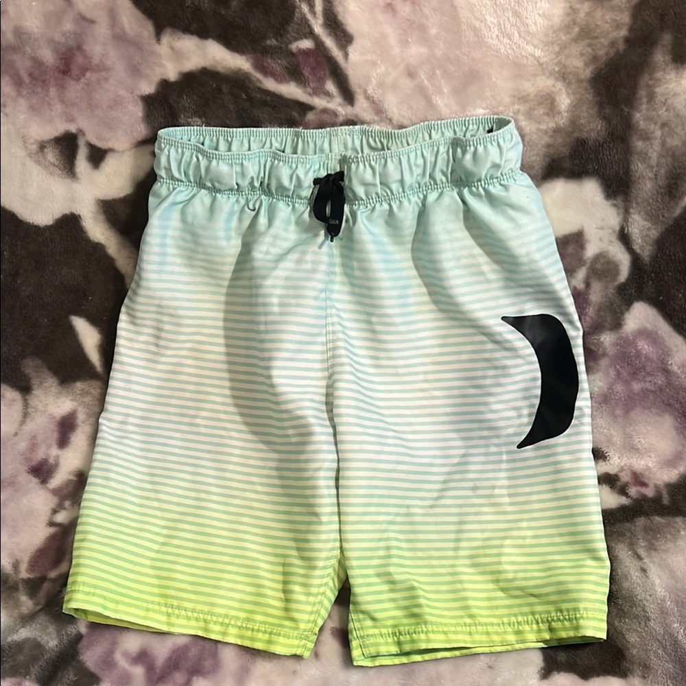 Hurley Green and Black Swim Trunks with Gradient Design and Elastic Waistband